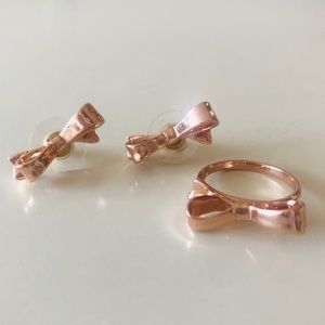 Kate Spade Rose Gold Bow Ear Studs + Size 6 Ring